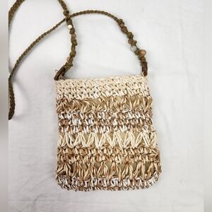 Cappelli Straworld Tan and Cream Crossbody Bag with Woven Design